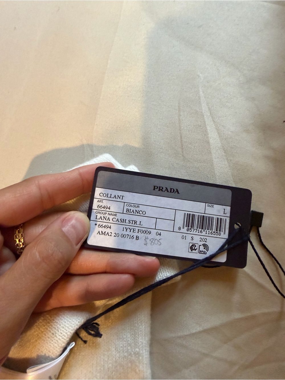 Prada Cream Knee-High Socks with Logo Tag - Picture 4 of 5
